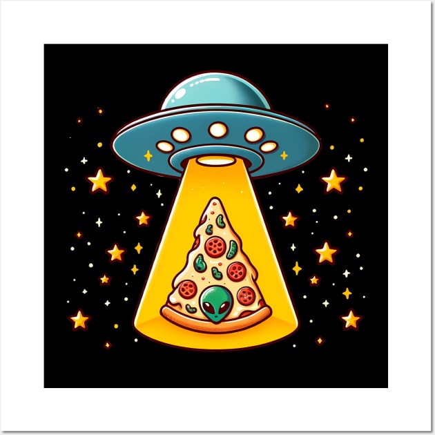 Ufo beaming Pizza, Funny Pizza Lover Wall Art by dukito